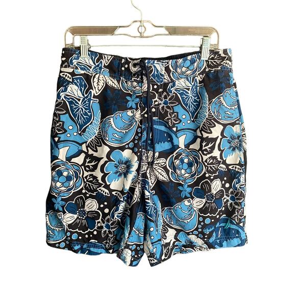 Nautica Mens Floral Blue Swim Trunks Mesh Brief Lining Medium - Picture 2 of 9